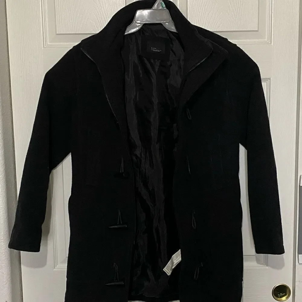 ZARA MAN Black Wool Blend Heavy Coat Size M
